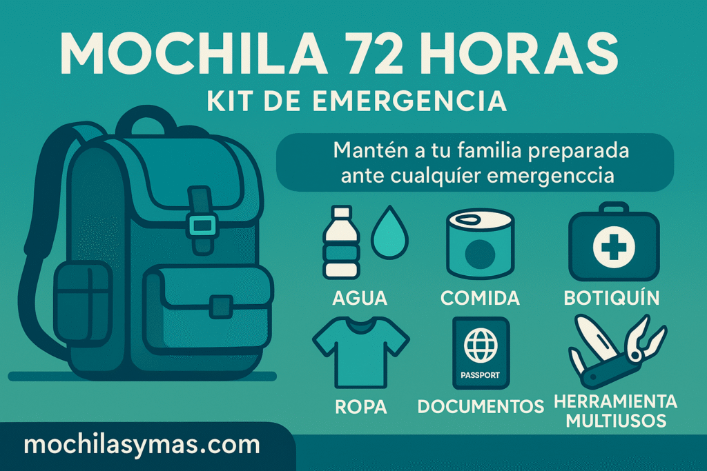Mochila de 72 horas – infografia horizontal teal Infografía mochila 72 horas kit de emergencia – versión teal – mochilasymas